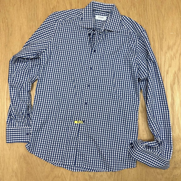 Eton Shirts Mens Eton Slim Fit Gingham Spread Collar Dress Shirt 4